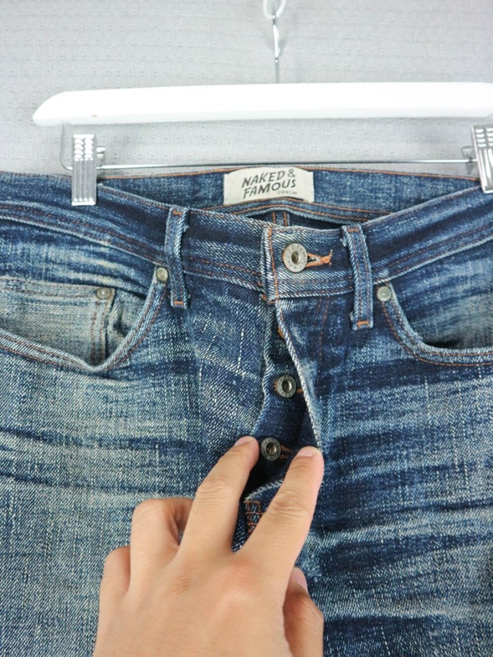 Naked & Famous Okayama Spirit 2 Weird Guy Selvedge Faded Whisker Denim Jeans 34W - Picture 9 of 16